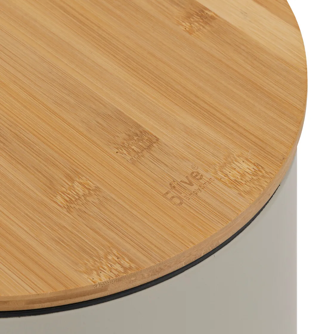 5five Poubelle ronde Soft Close couvercle bambou 30L, Lin