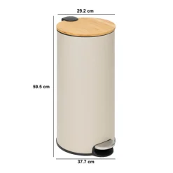 5five Poubelle ronde Soft Close couvercle bambou 30L, Lin