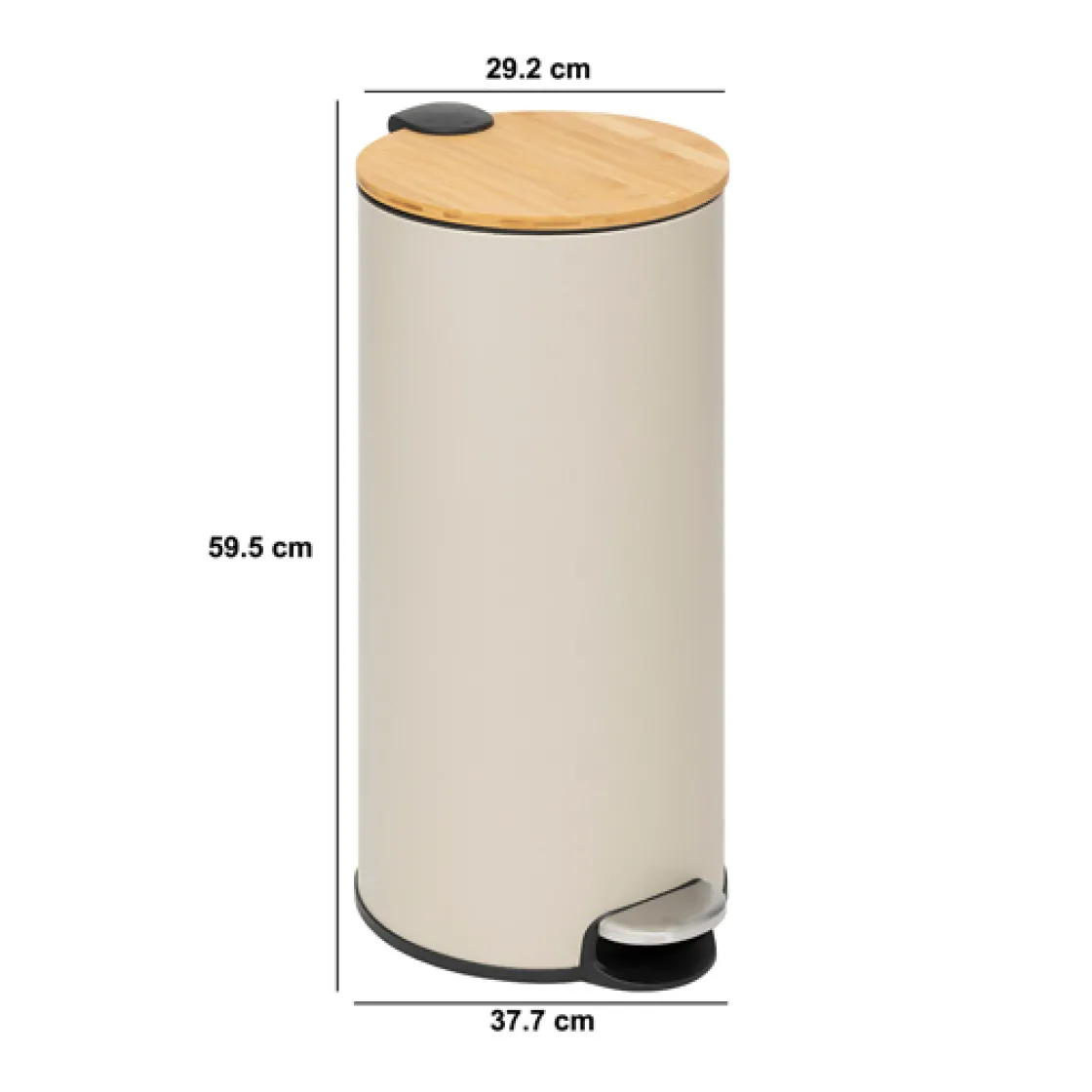 5five Poubelle ronde Soft Close couvercle bambou 30L, Lin