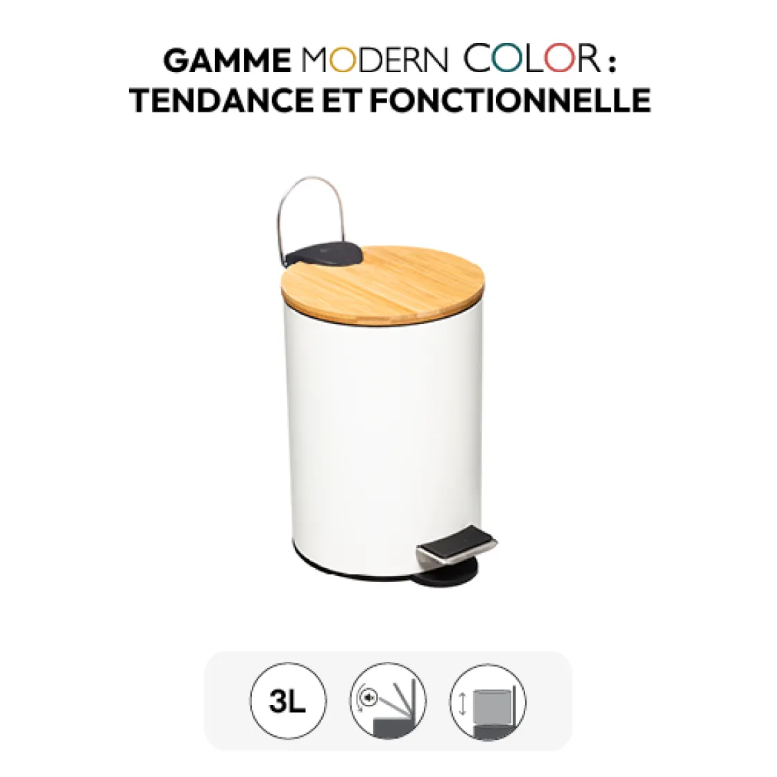 5five Poubelle Soft close 3L, Blanc