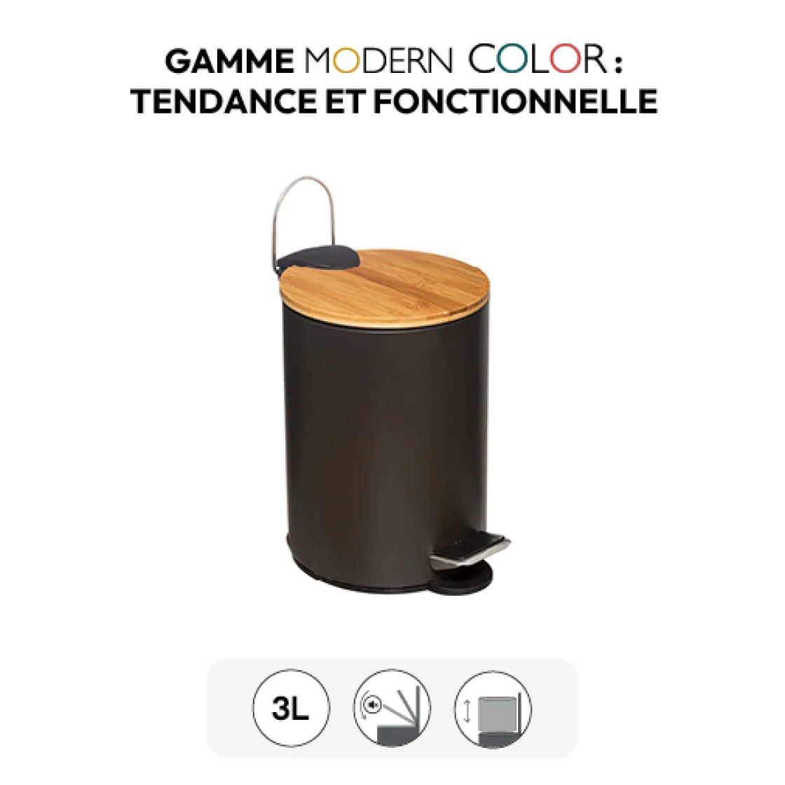 5five Poubelle Soft Close 3L, Gris charbon