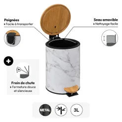 5five Poubelle Soft close métal 3L, Blanc