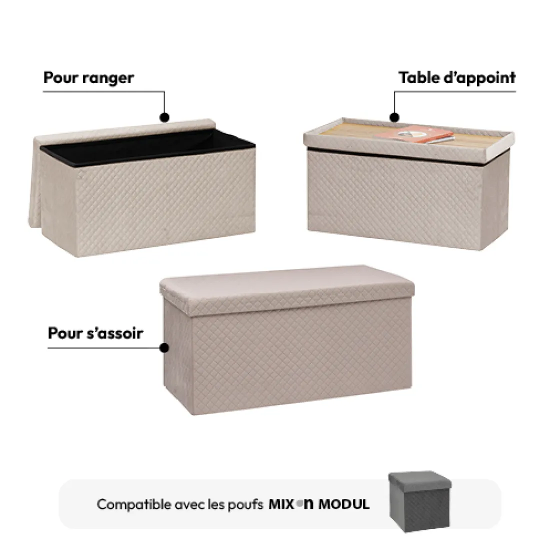 5five Pouf double pliant, Velour lin