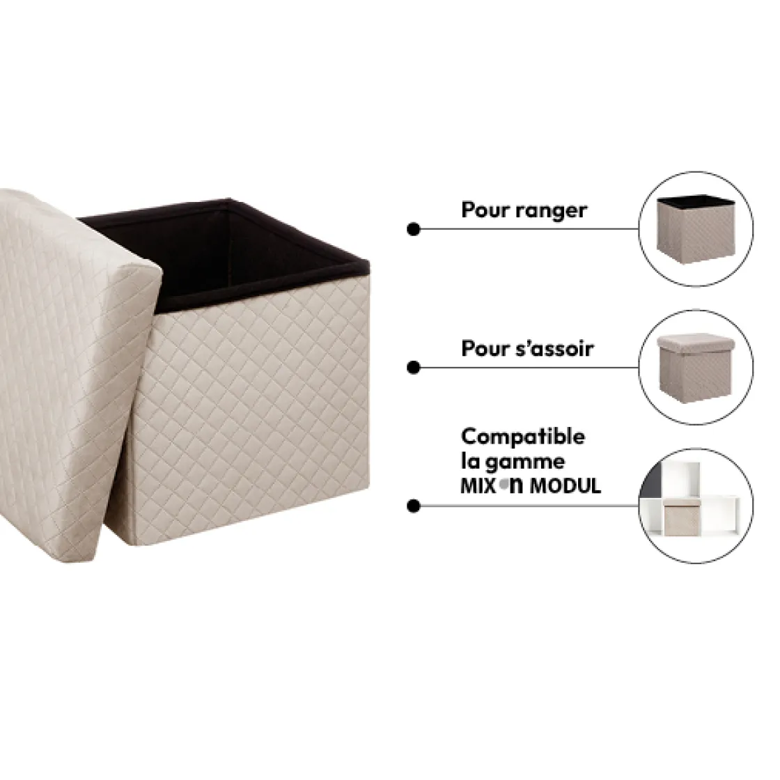 5five Pouf pliable 31x31 cm, Velour lin