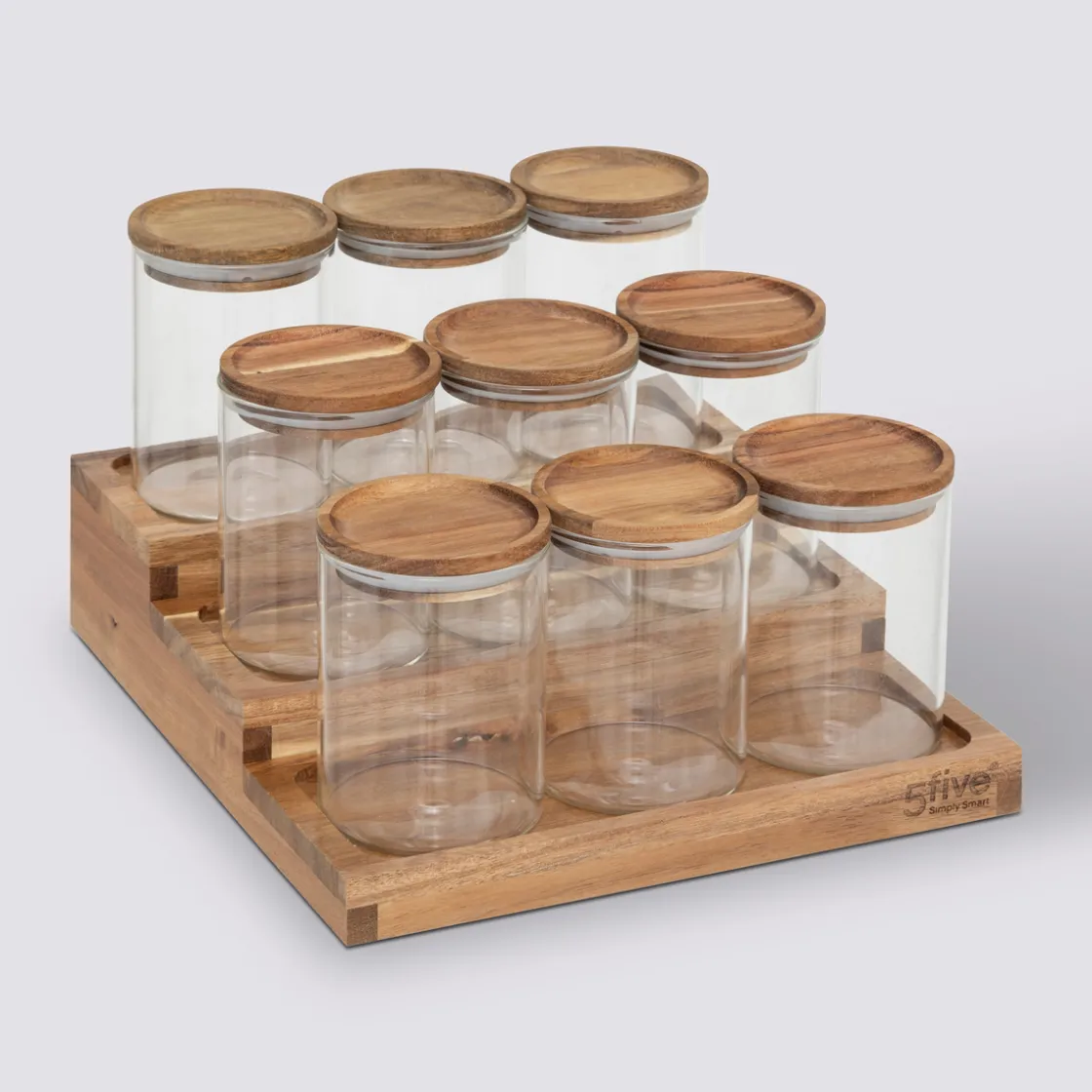 5five Présentoir à épices avec lot de 9 bocaux, Acacia