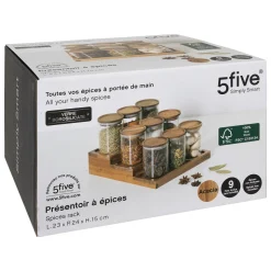 5five Présentoir à épices avec lot de 9 bocaux, Acacia