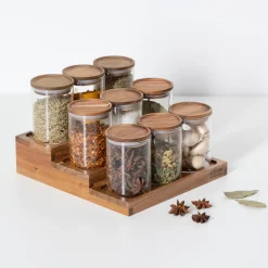 5five Présentoir à épices avec lot de 9 bocaux, Acacia