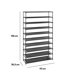 5five Range-chaussures 10 niveaux, Tissu noir
