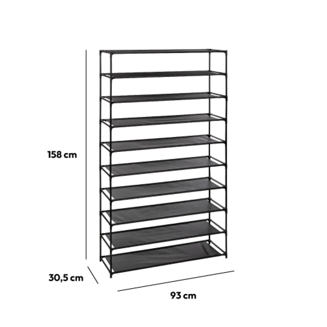 5five Range-chaussures 10 niveaux, Tissu noir