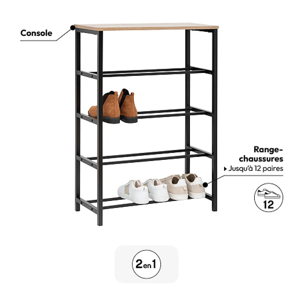 5five Range-chaussures console, Effet chêne naturel