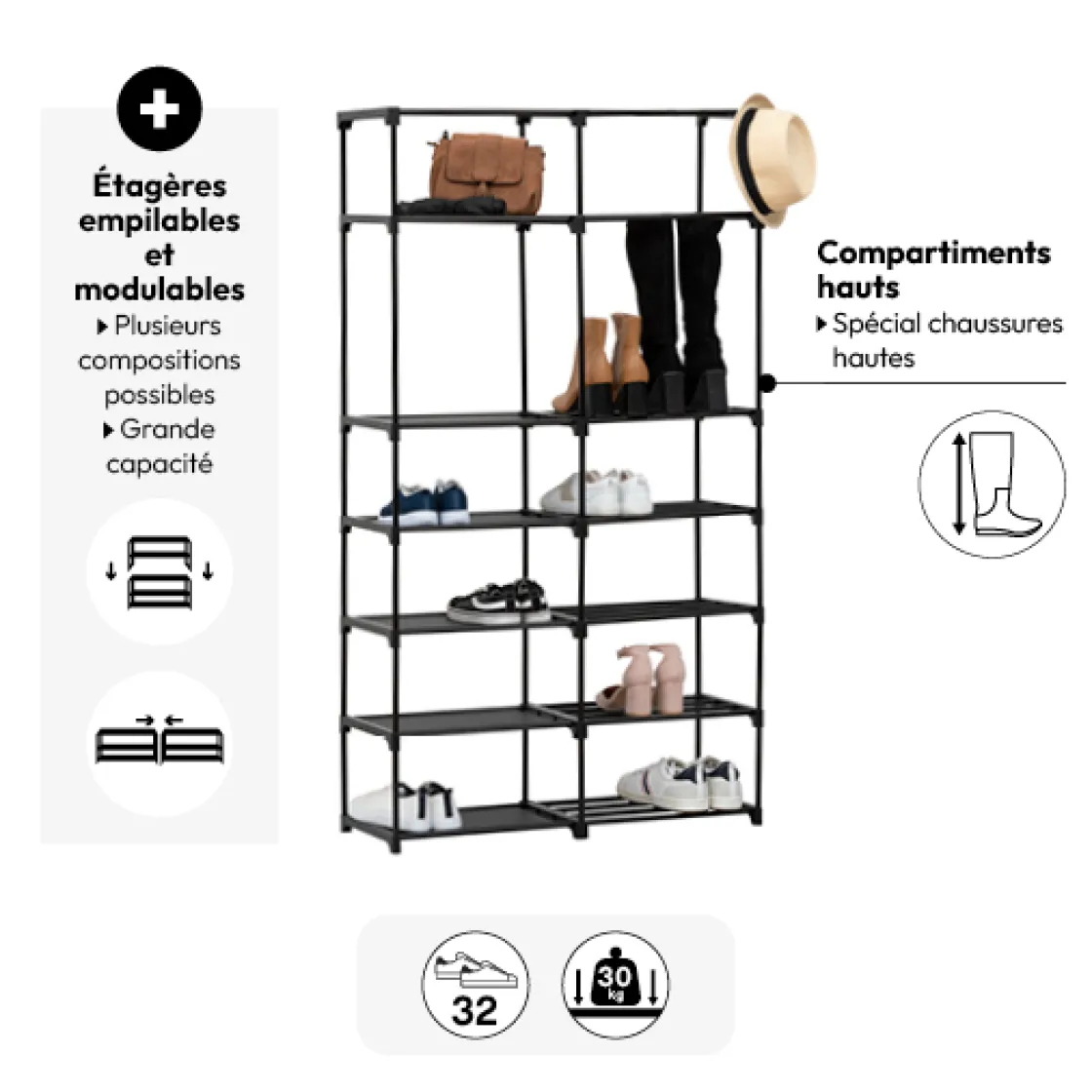 5five Range-chaussures modulables, Noir