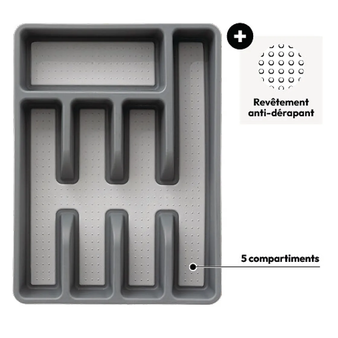 5five Range-couverts 5 compartiments, antidérapant