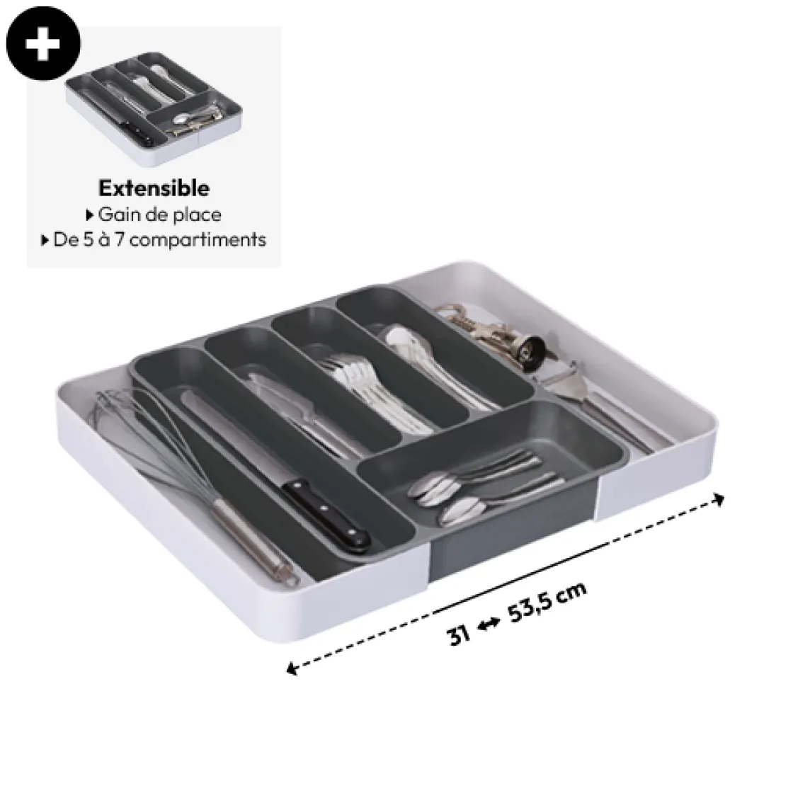 5five Range-couverts extensible, Gris