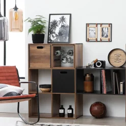 5five Rangement 6 bouteilles indus, Effet bois foncé