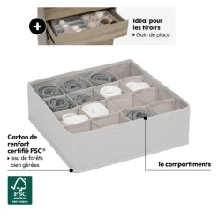 5five Rangement tiroir 16 compartiments, Beige