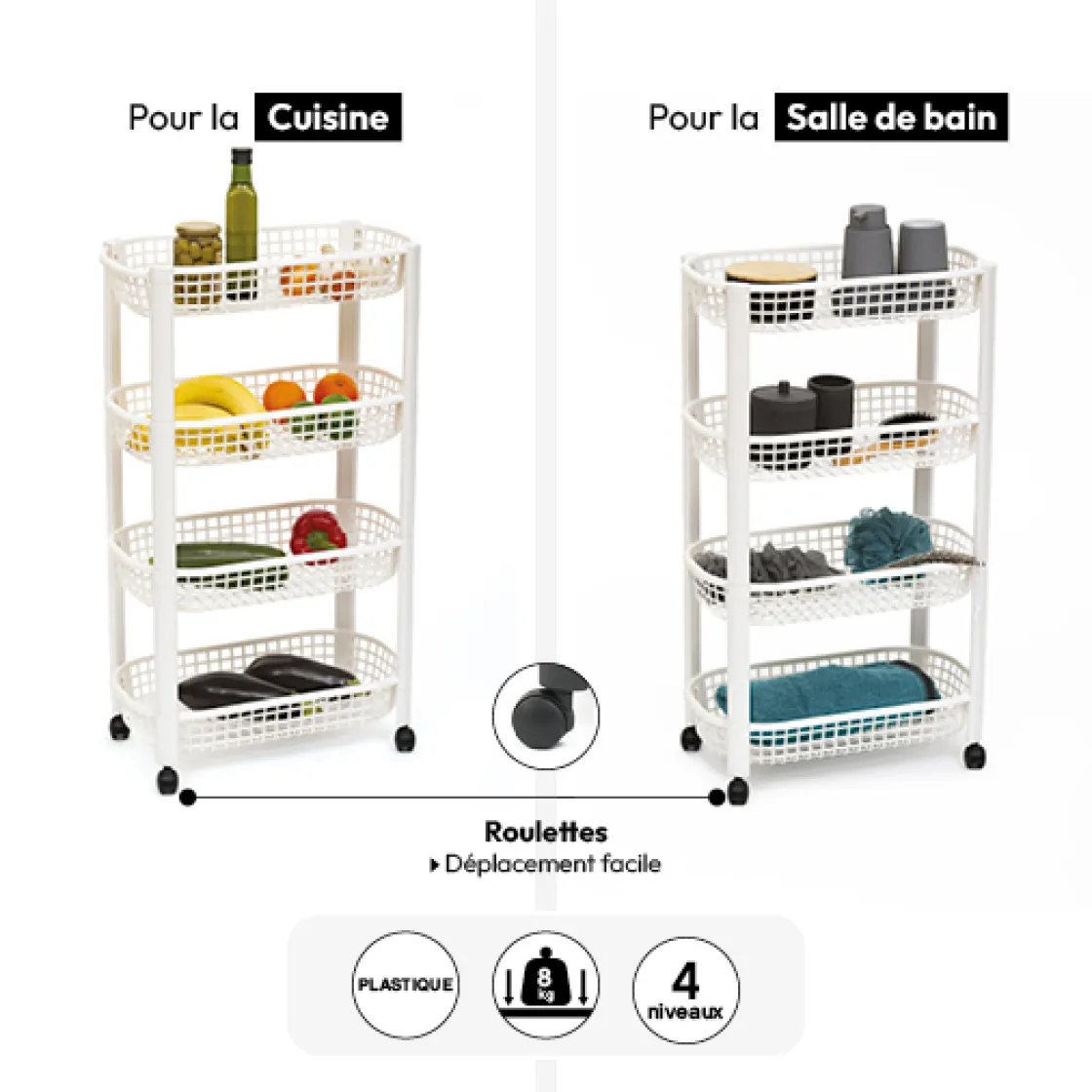 5five Resserre avec paniers 4 niveaux, Blanc