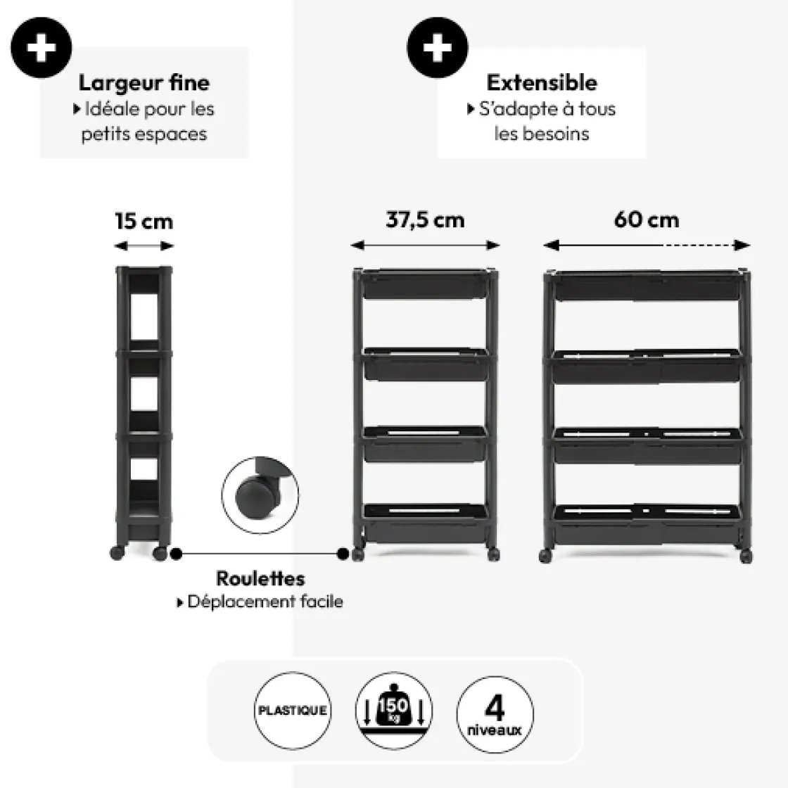 5five Resserre extensible 4 niveaux, Noir