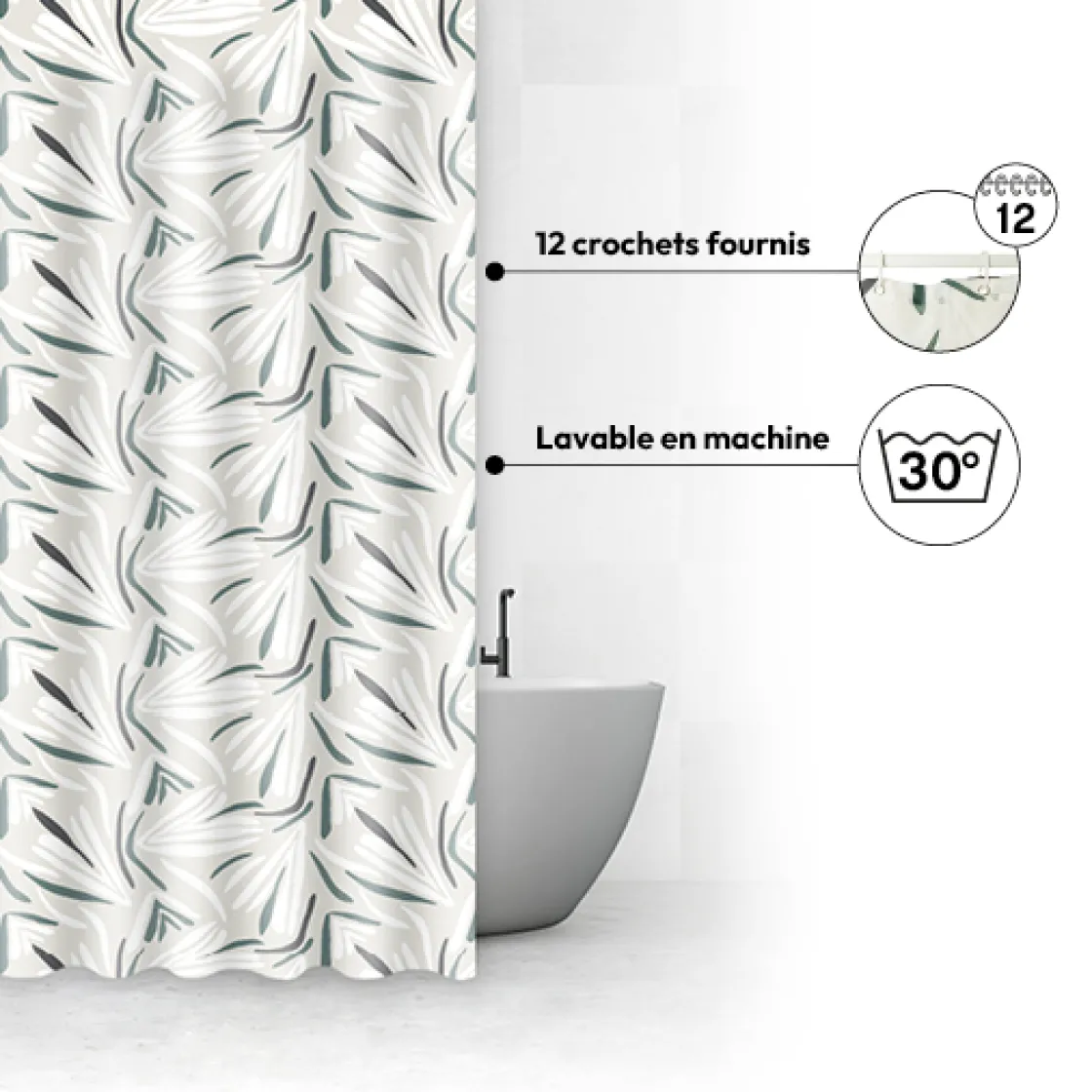 5five Rideau de douche, Blanc et vert