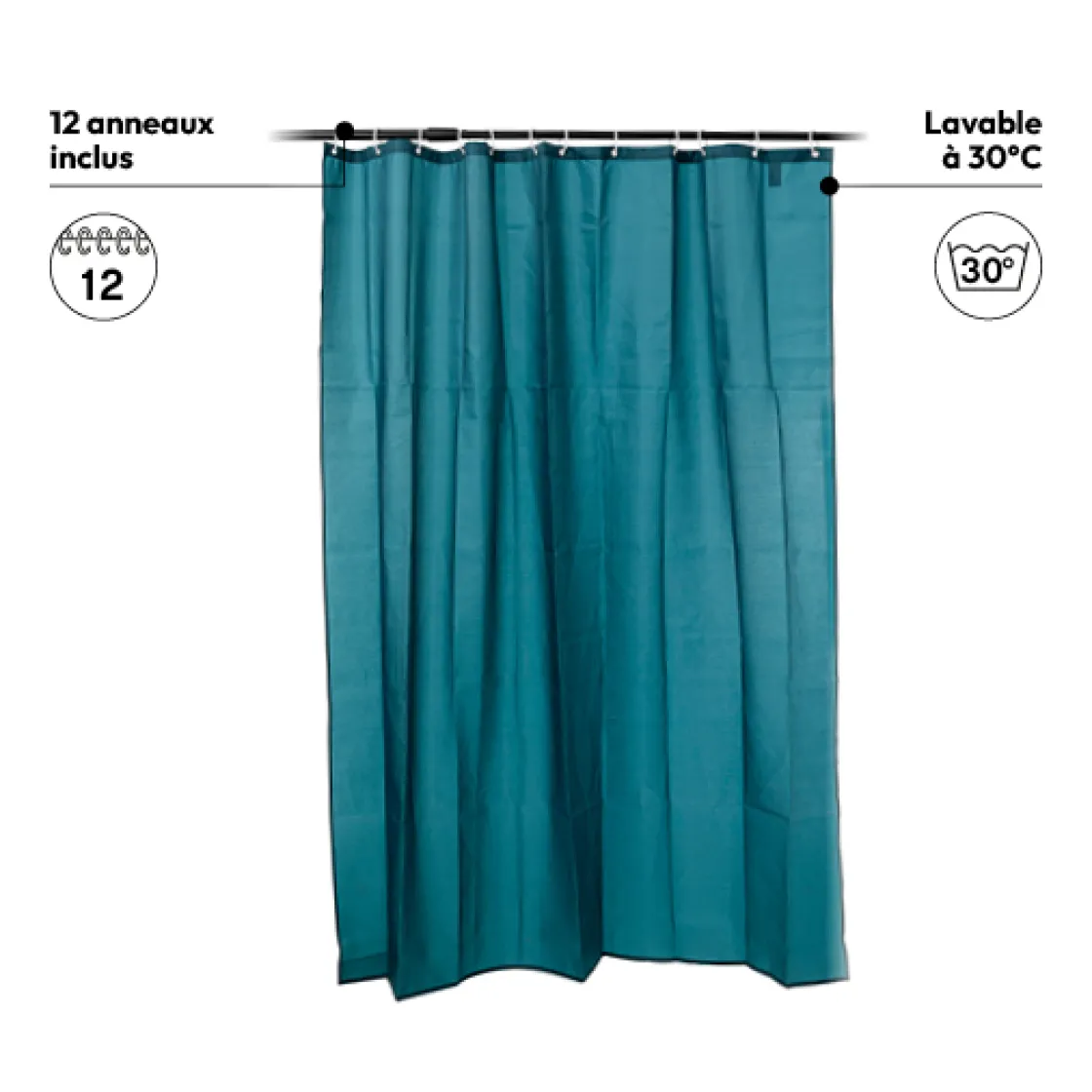5five Rideau de douche 180x200cm, Bleu pétrole