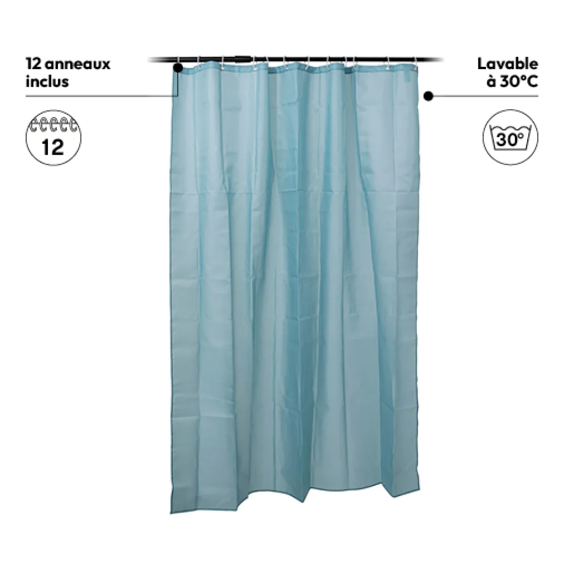 5five Rideau de douche 180x200cm, Bleu artic