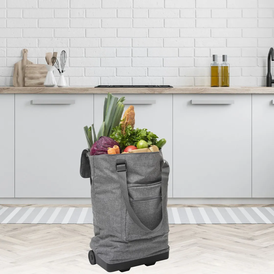 5five Sac de shopping avec 2 roulettes, Gris
