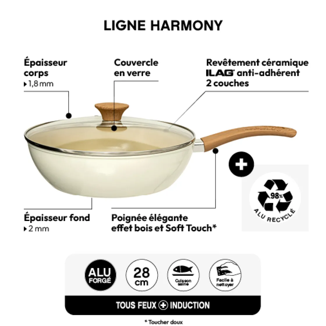 5five Sauteuse aluminium forgé beige, 28cm