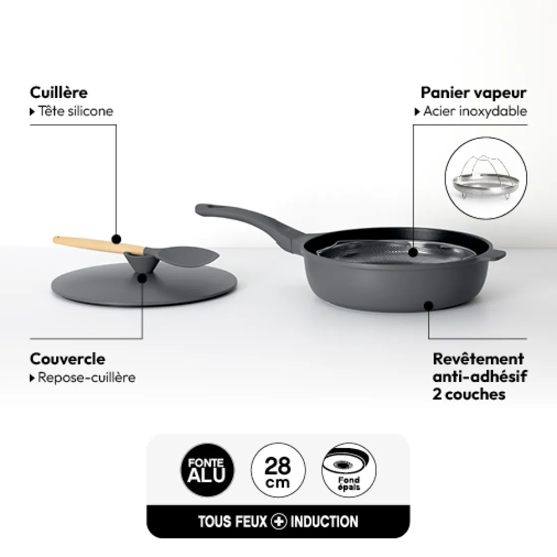 5five Sauteuse fonte d'aluminium gris, 28cm