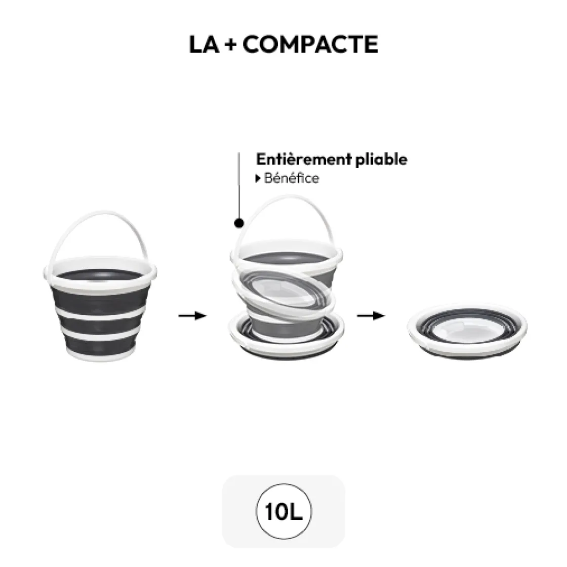 5five Seau pliable 10L - Blanc, gris