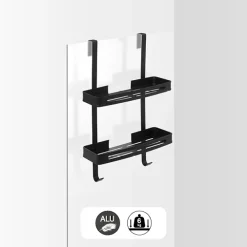 5five Serviteur de douche 2 niveaux stick adhésif, Noir