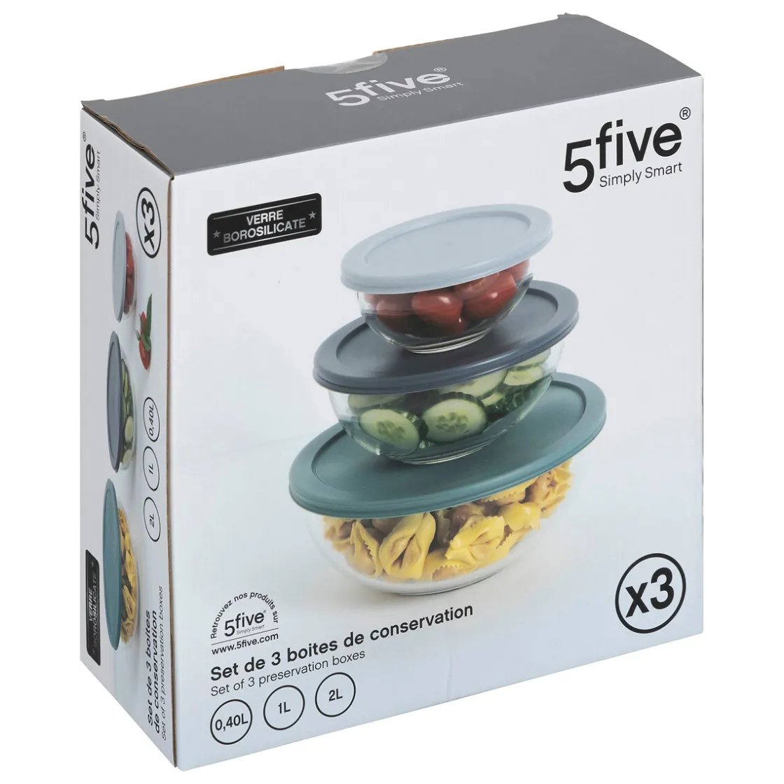 5five Set de 3 boîtes de conservation en verre