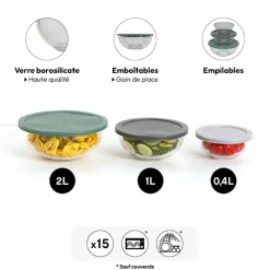 5five Set de 3 boîtes de conservation en verre