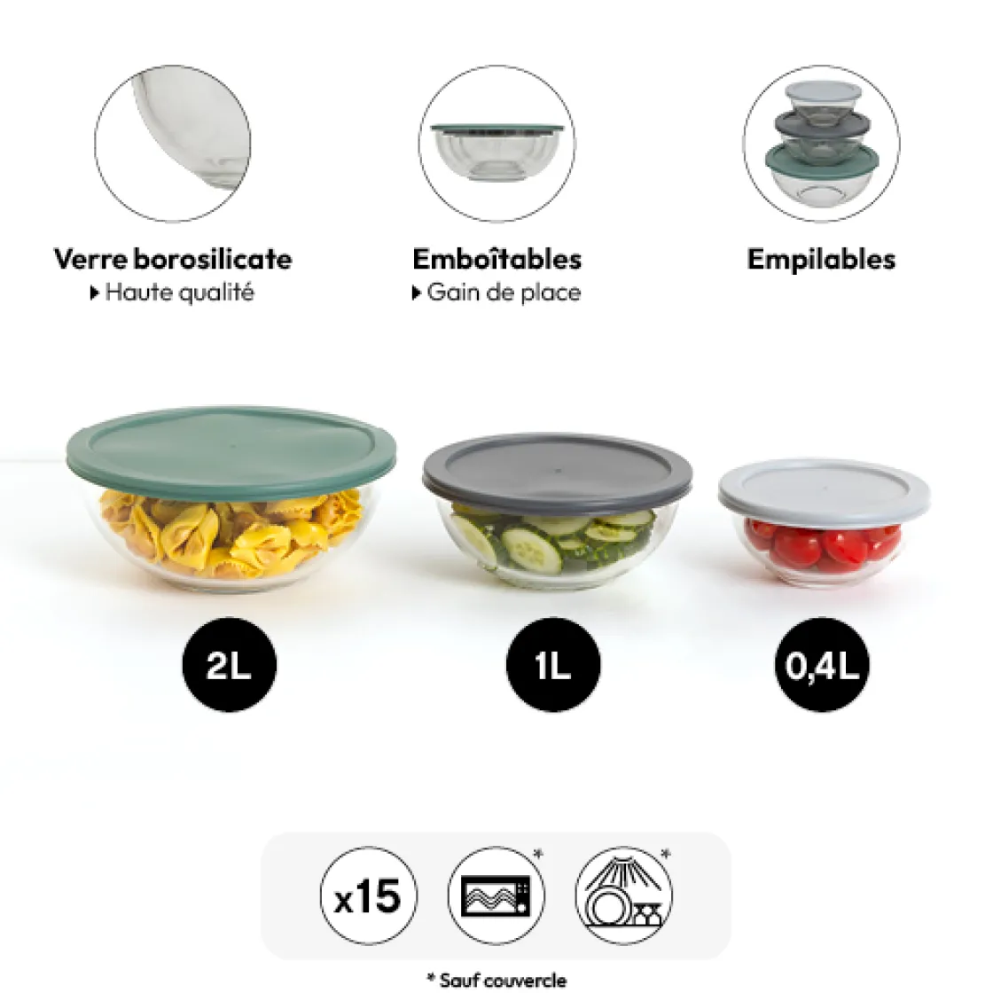 5five Set de 3 boîtes de conservation en verre