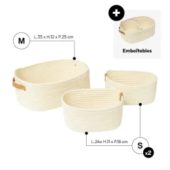 5five Set de 3 paniers, Ivoire