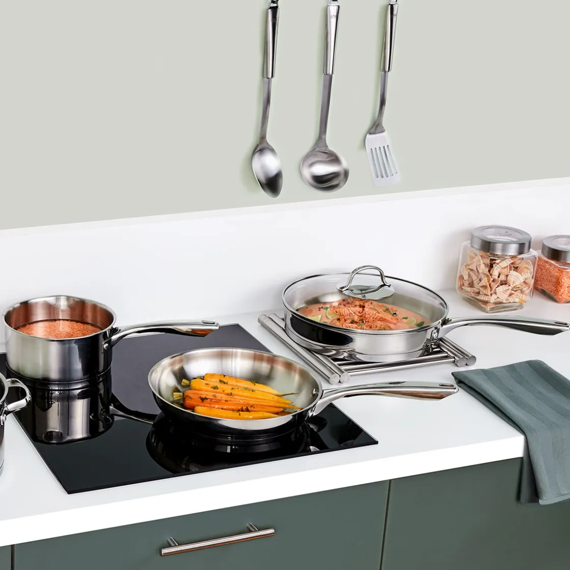 5five Set de Poêles en inox, 20/24/28 cm