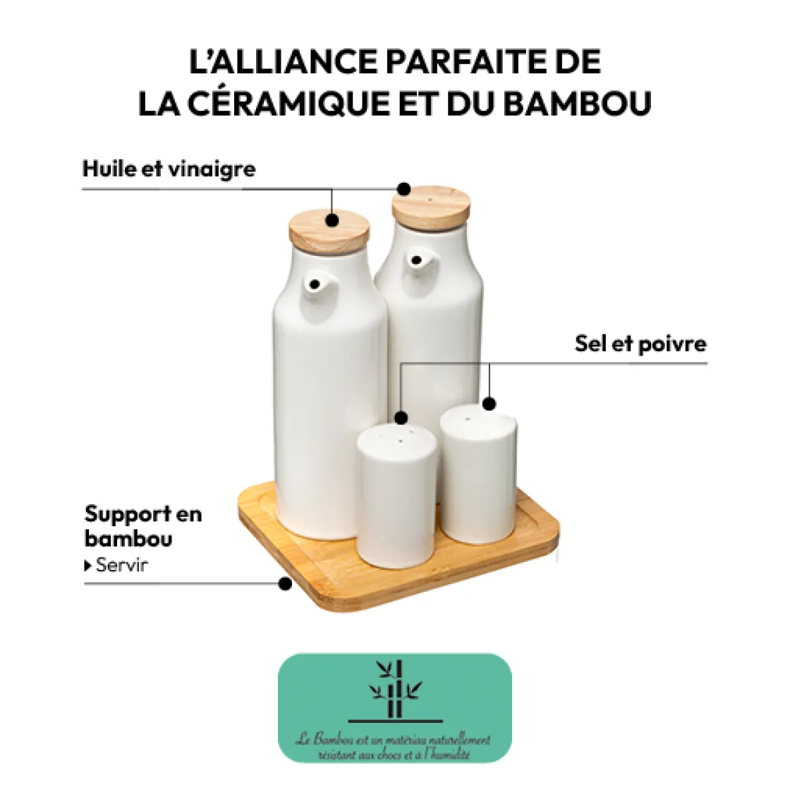 5five Set huile/vinaigre/poivre céramique, Blanc