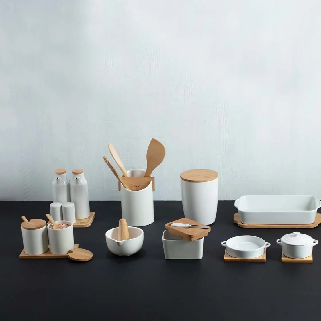 5five Set huile/vinaigre/poivre céramique, Blanc