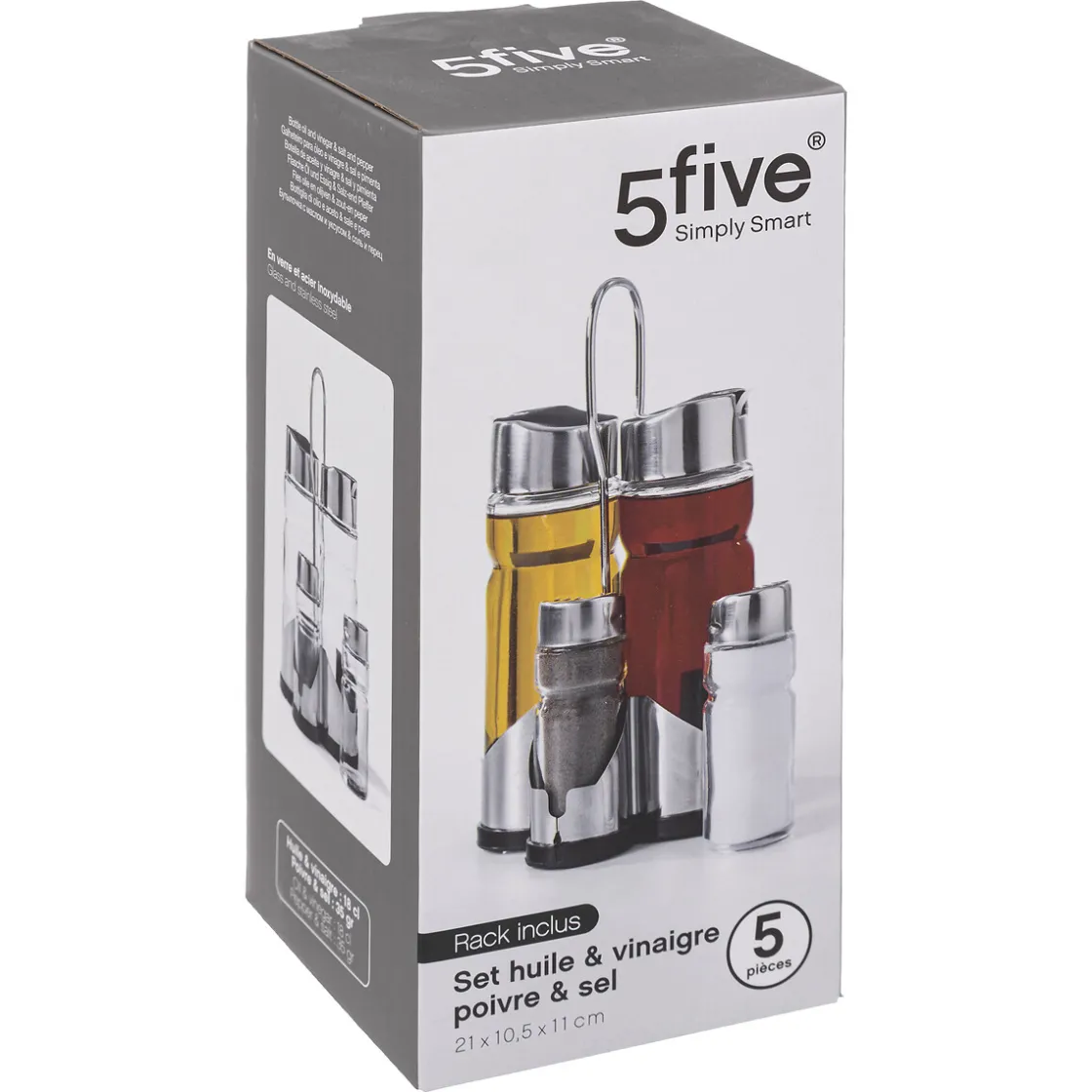 5five Set huile/vinaigre/poivre/sel, verre