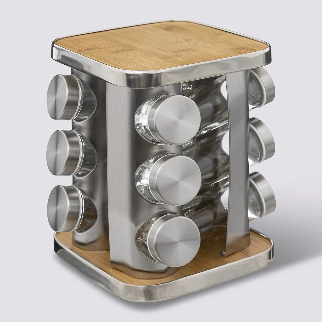 5five Support à épices x12 rotatif - Inox, Bambou