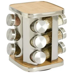 5five Support à épices x12 rotatif - Inox, Bambou
