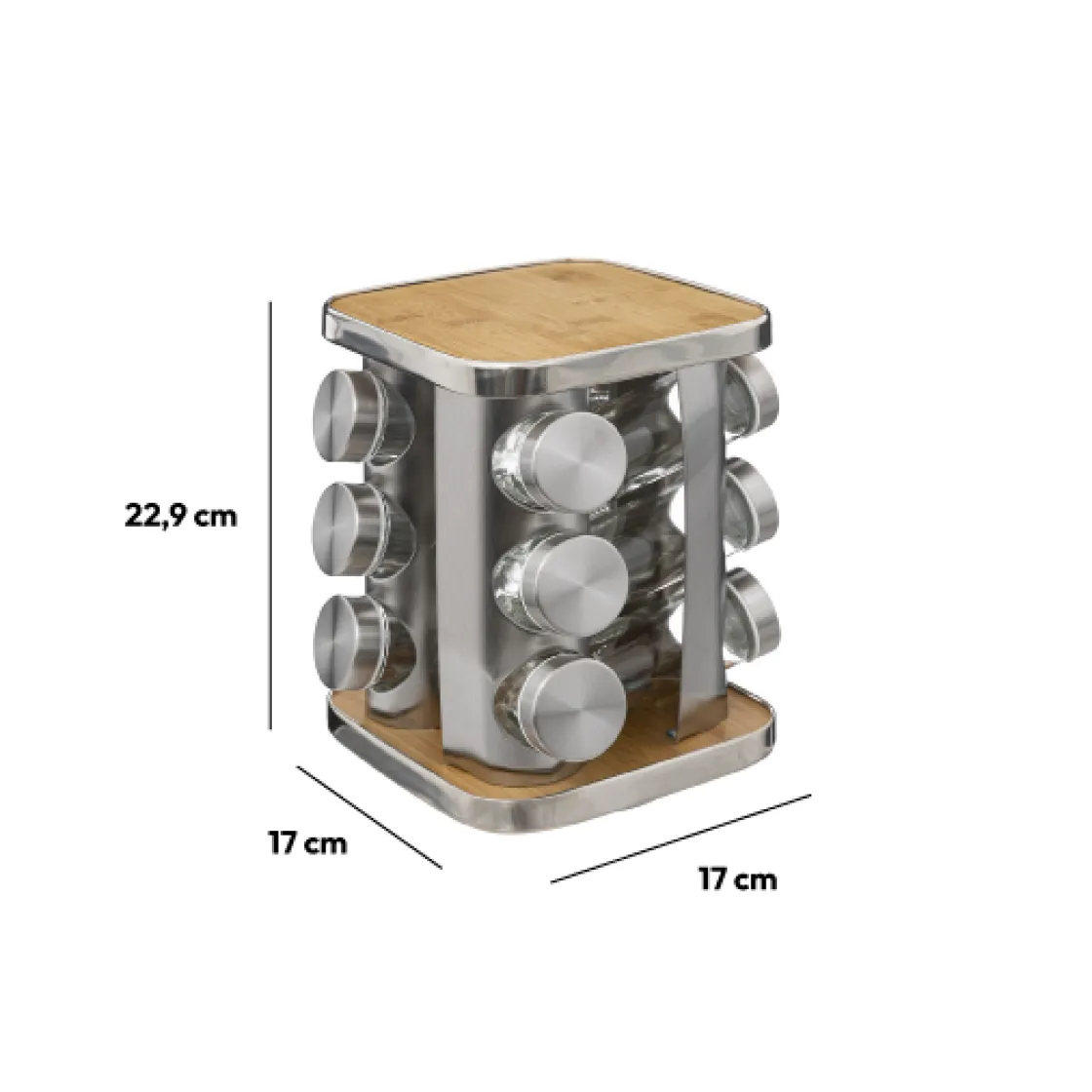 5five Support à épices x12 rotatif - Inox, Bambou