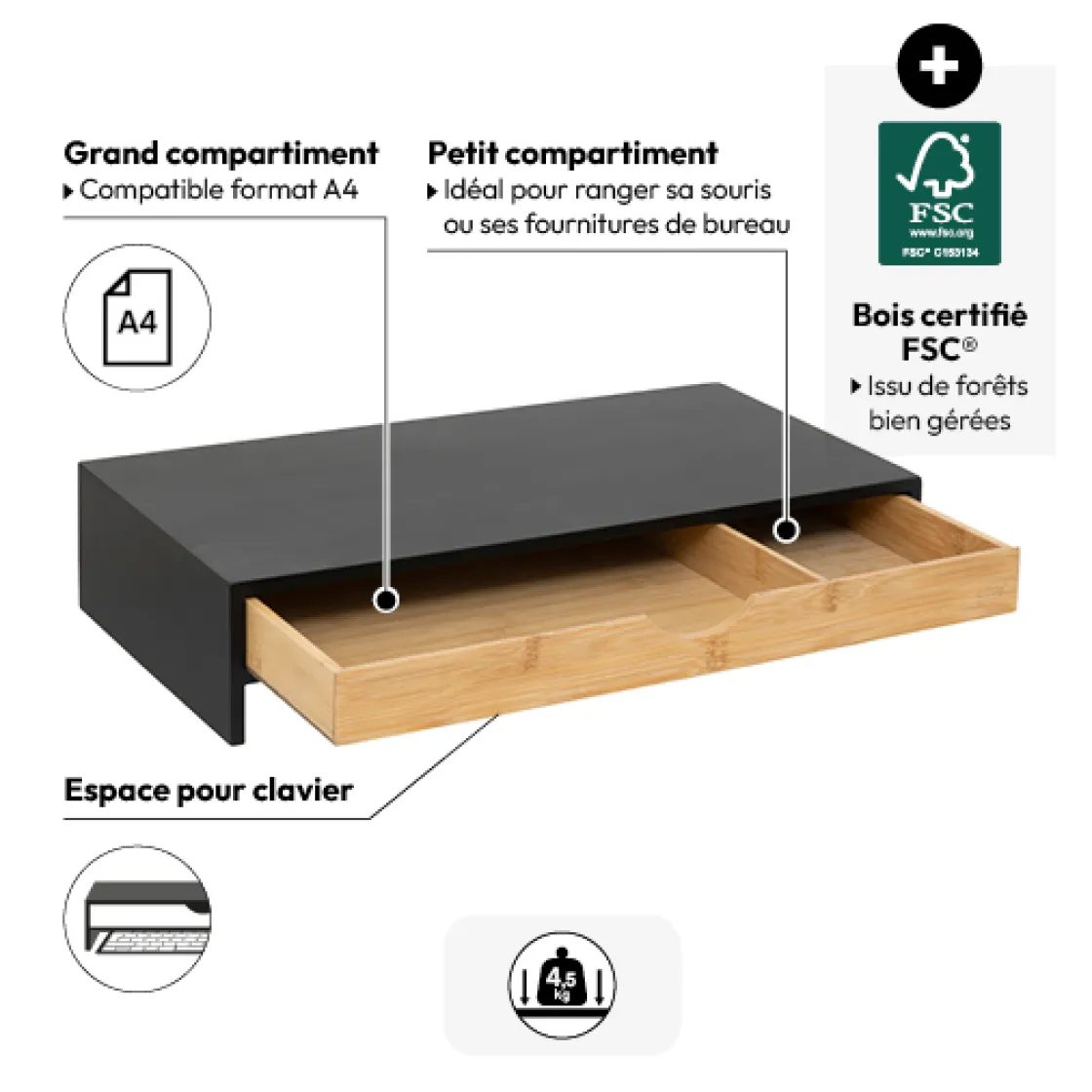 5five Support écran d'ordinateur avec tiroir