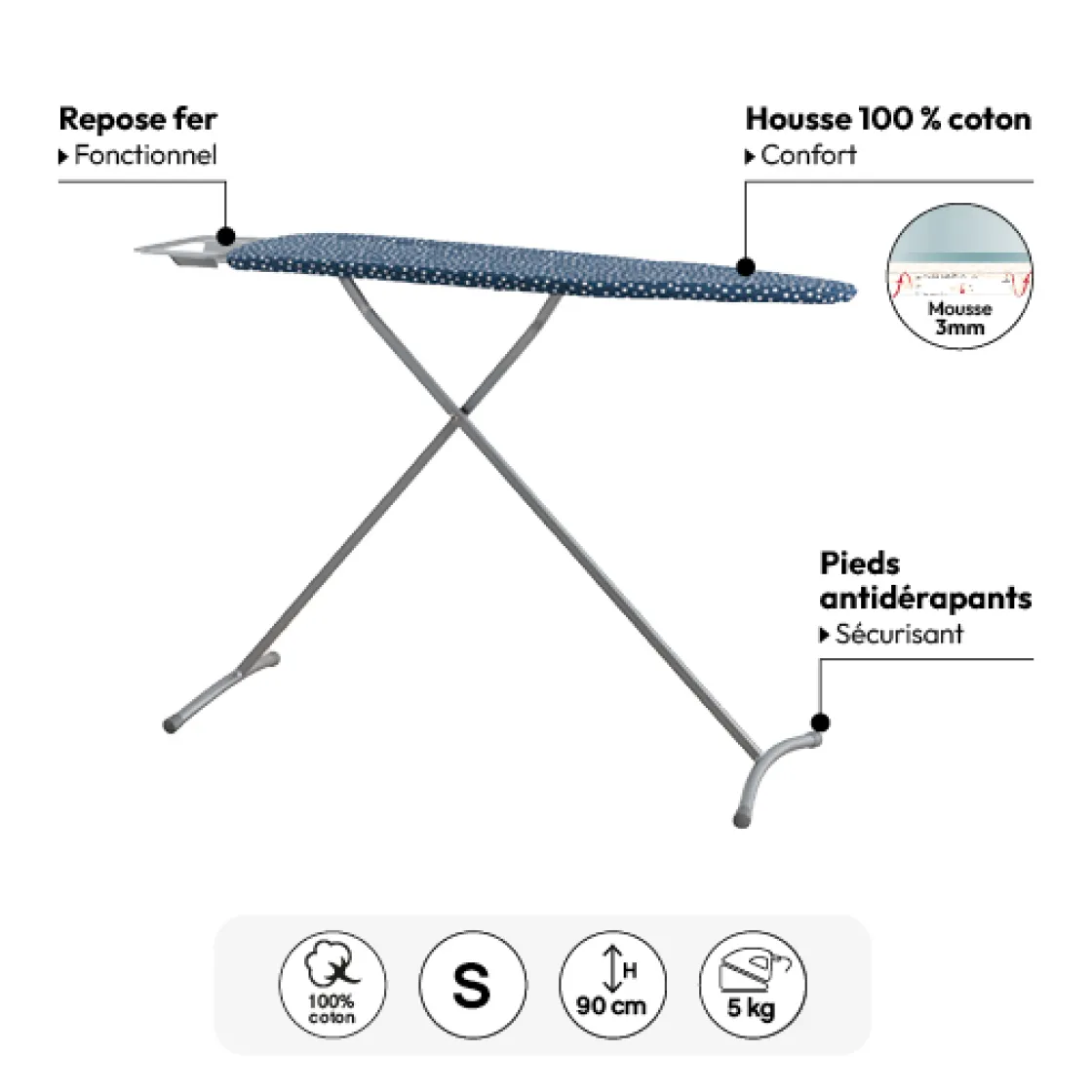 5five Table à repasser 110x42cm