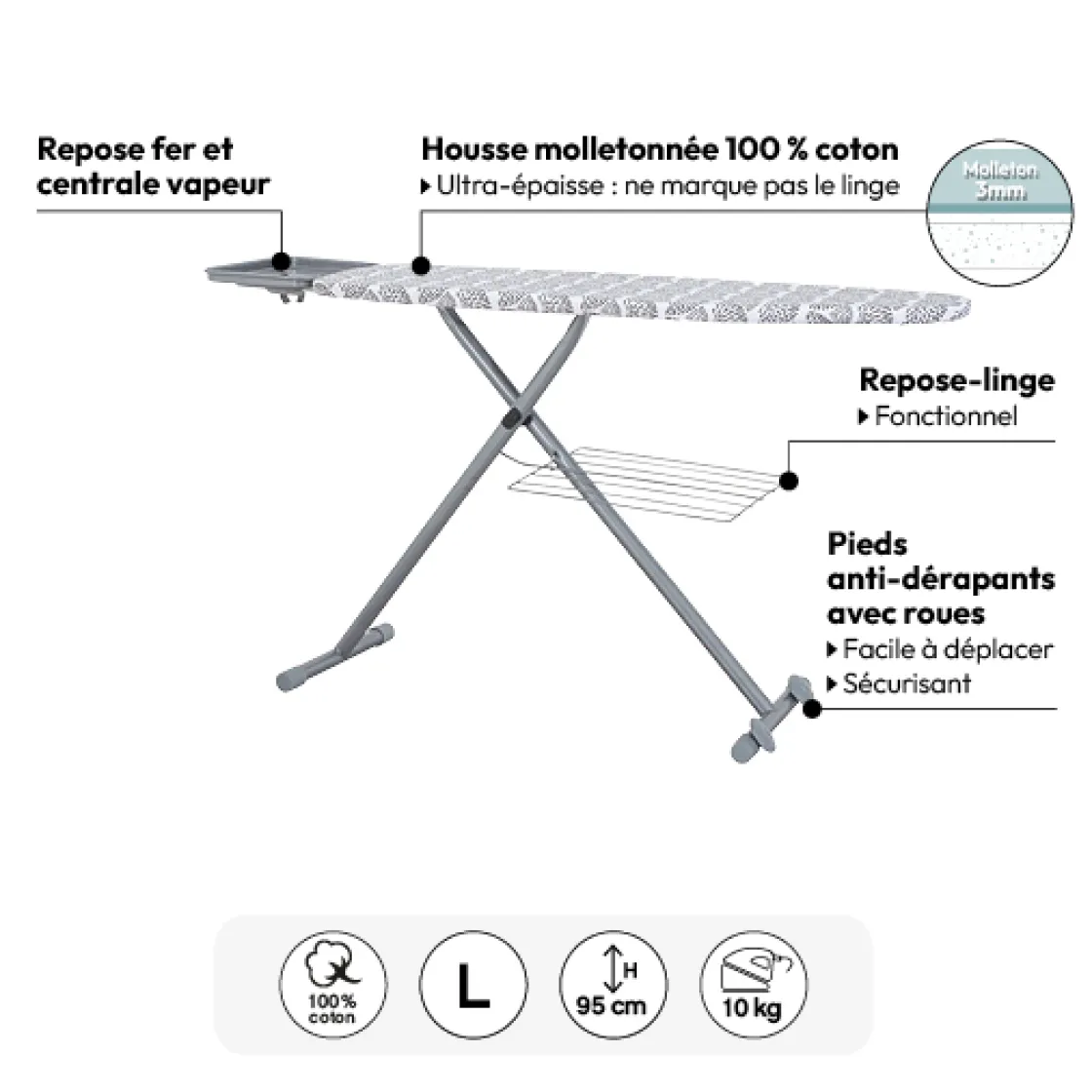 5five Table à repasser 132x46cm