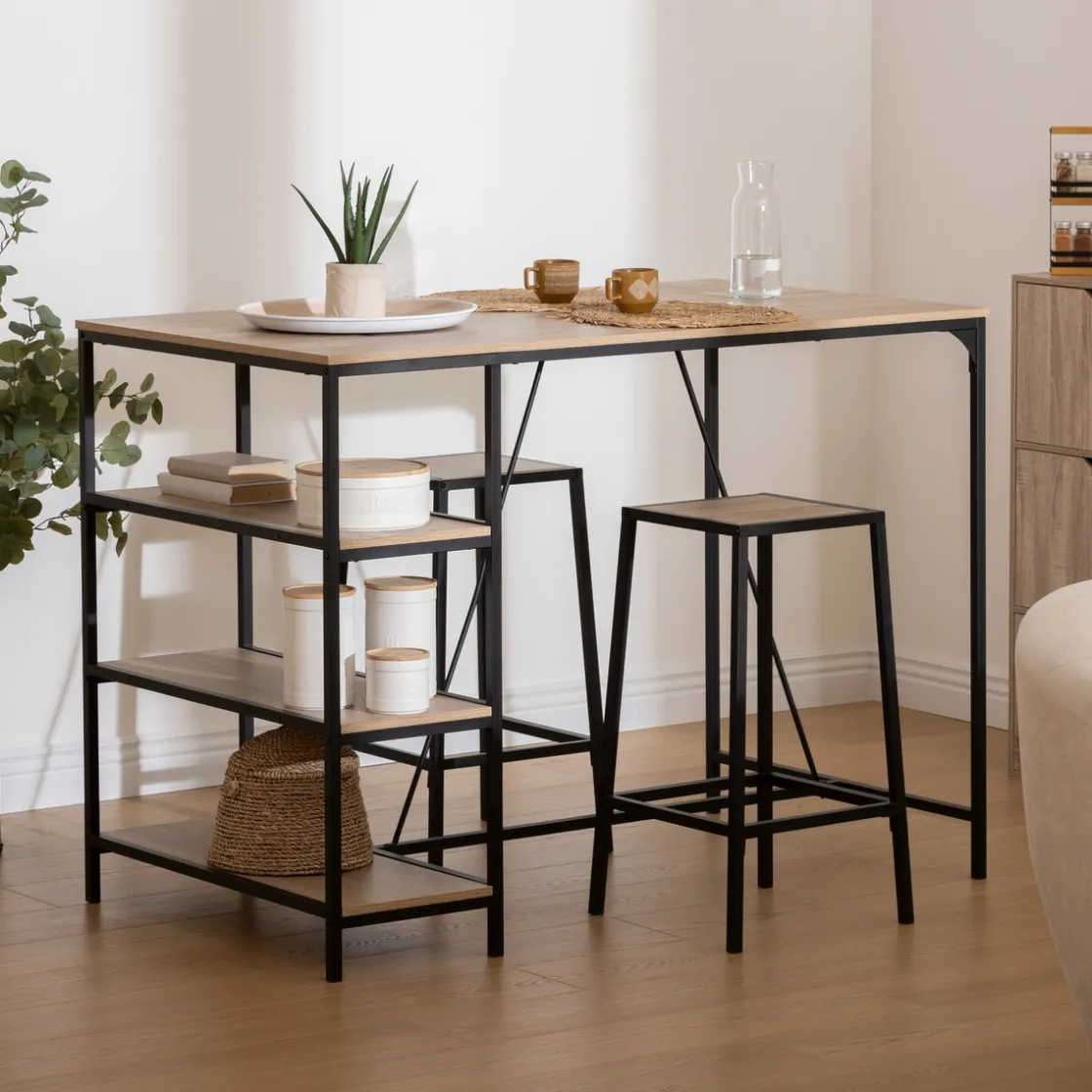 5five Table bar 3 étagères, Effet chêne naturel