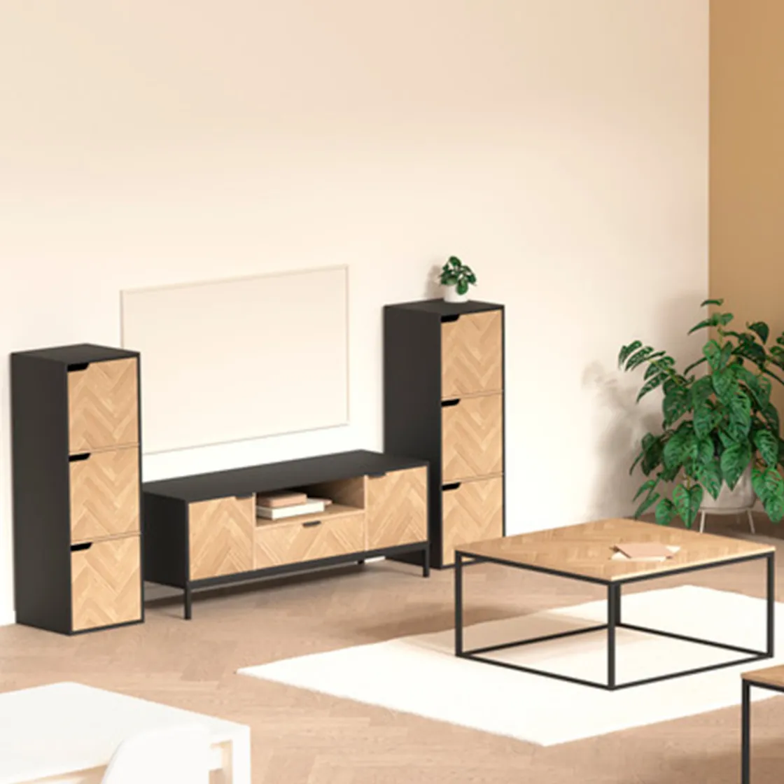 5five Table basse, Effet bois et noir