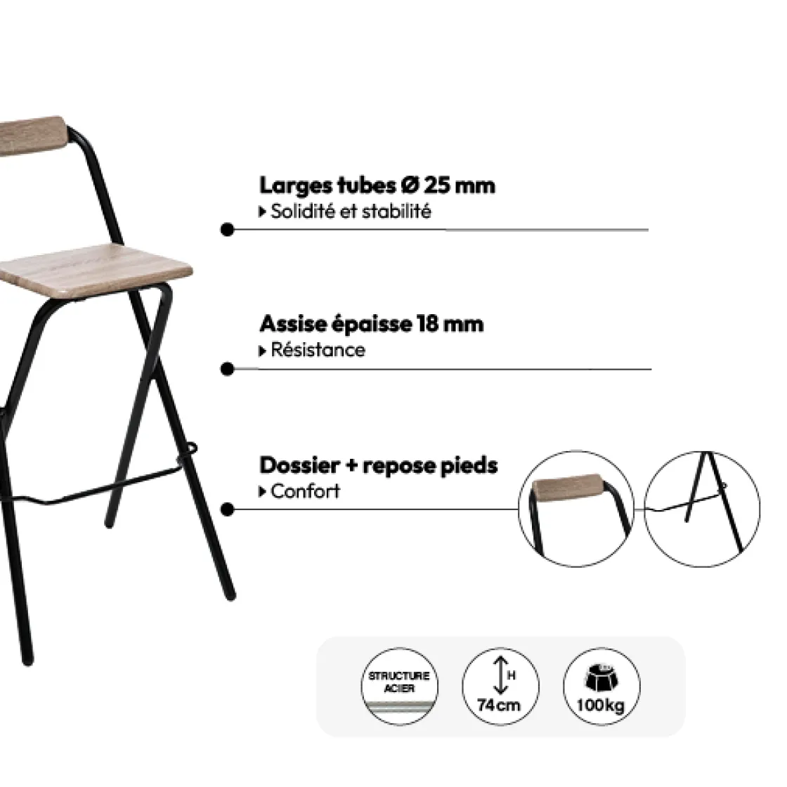 5five Table de bar et 2 chaises pliantes