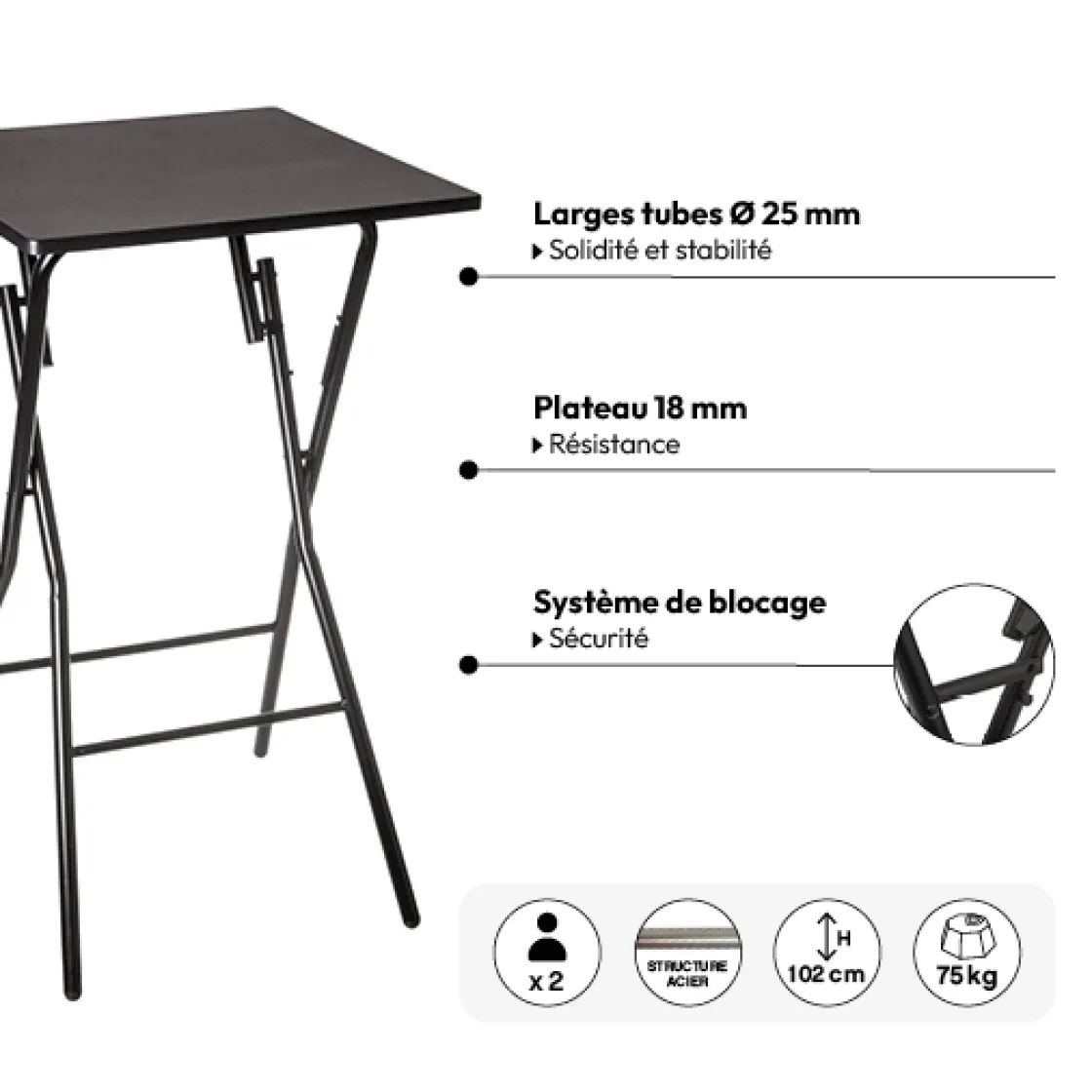 5five Table de bar et 2 chaises pliantes