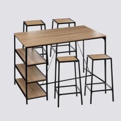 5five Table de bar et 4 tabourets, Effet chêne naturel