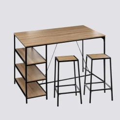 5five Table de bar et 2 tabourets, Effet chêne naturel