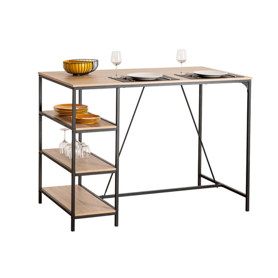 5five Table de bar et 2 tabourets, Effet chêne naturel